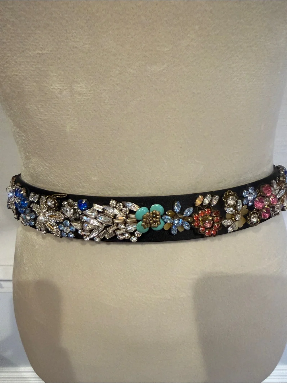 Alexander McQueen Black Embellished Floral Crystal Belt